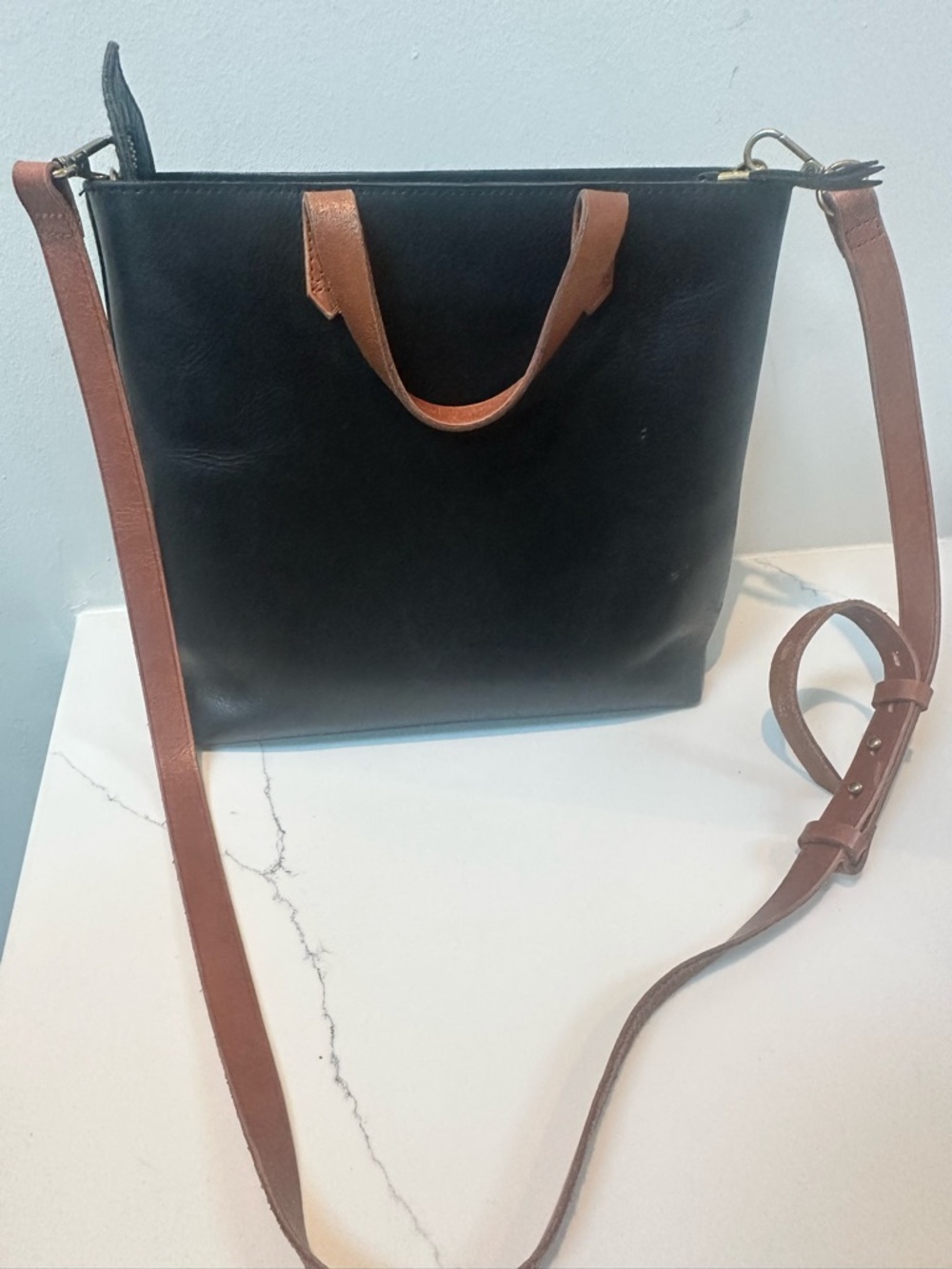 Madewell Leather Tote with Brown Leather Strap -
